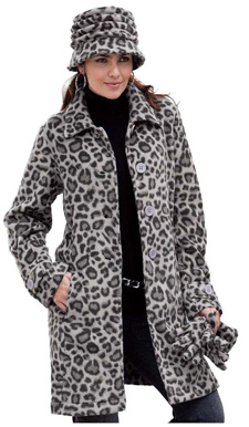 Black Leopard Print Big Button Fleece Jacket