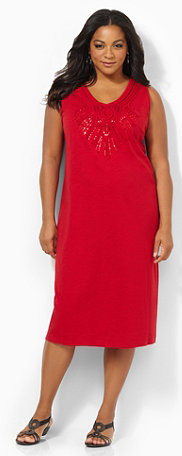 Sequin Trimmed Plus Size Red Dress