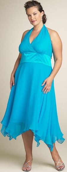 Plus Size Turquoise Blue Halter Cocktail Dress